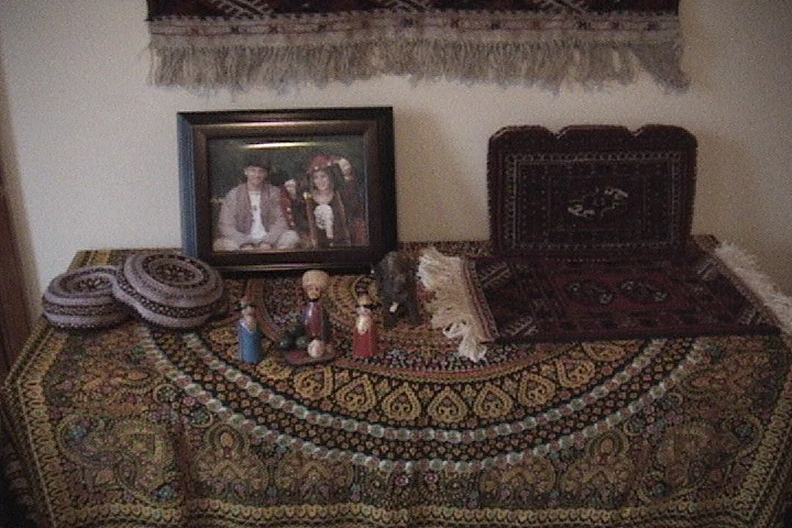 Table with handmade crafts
