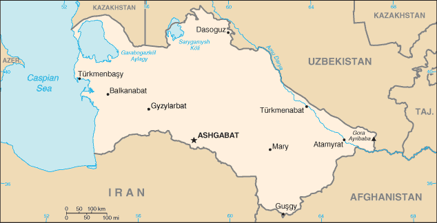 Map of Turkmenistan and its major regions