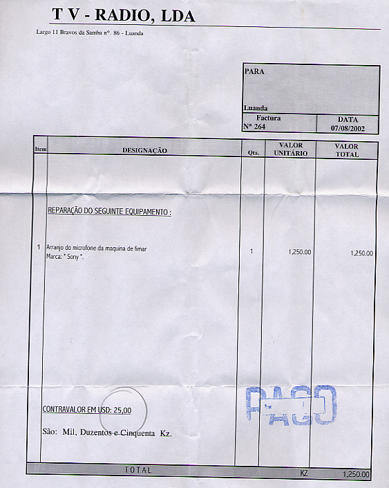 A receipt from a TV-Radio store