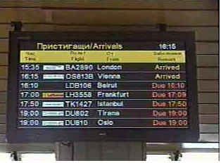 Listing of international arrivals