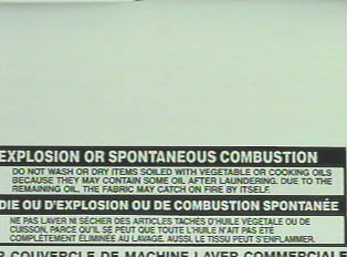 Warnings to avoid the risk of fire, explosion, or spontaneous combustion