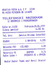 Telephone bill receipt