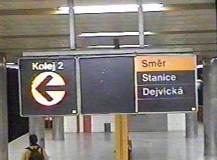 Signs for Rail 2 and the direction of subway route