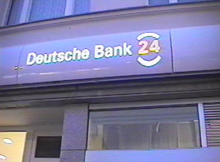 A neon bank sign