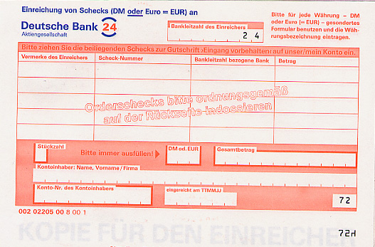 A bank form