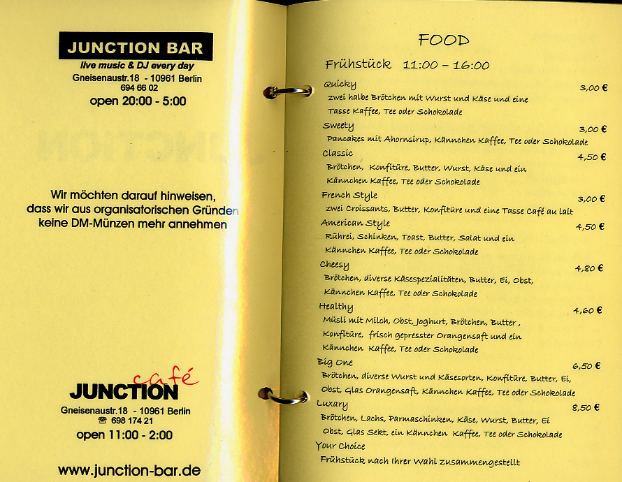First page of a bar menu