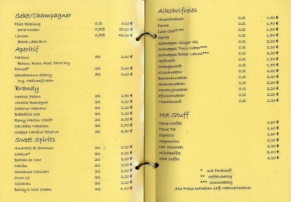 Fifth page of a bar menu