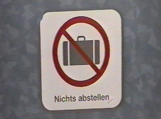 A sign inside the subway train