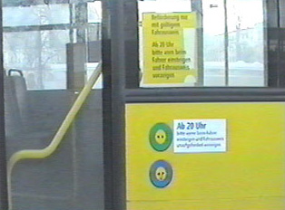 Sign on the back of a bus