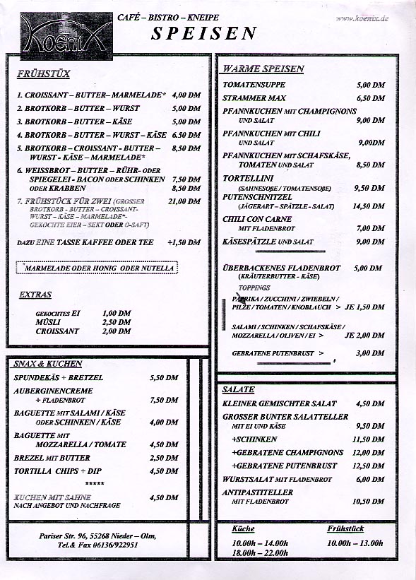 Second page of a cafe-bistro menu