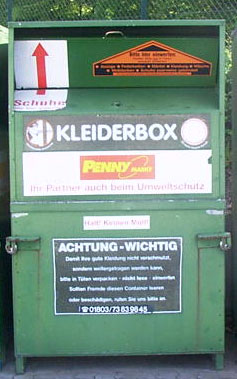 Close-up of clothing donation boxes