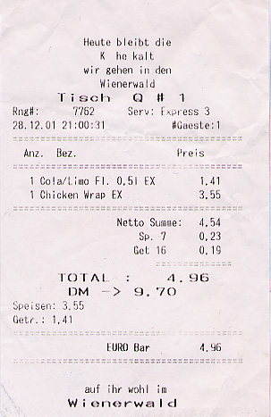 A meal receipt
