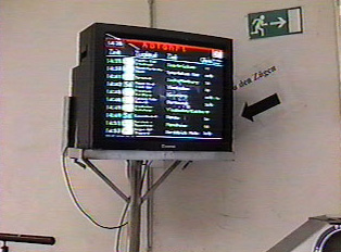 Screen lists train departure times