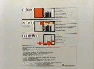 Luggage locker instructions displayed on a ticket machine