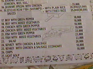 Menu from a local Ghanaian Fast Food
