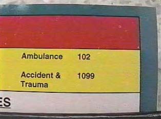 Phone numbers for ambulances and for accidents and traumas