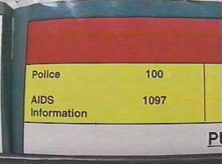Phone numbers for the police and for AIDS information