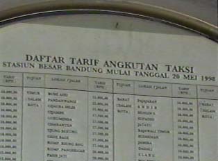 List of taxi fares for the city of Bandung
