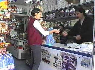 Buying food at a convenience store