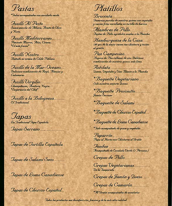 the second page of an Elegant menu