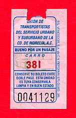 Ticket valid for a bus trip to Morelia City