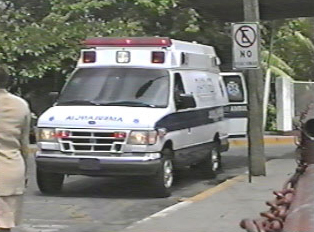 Front view of a newer-style ambulance