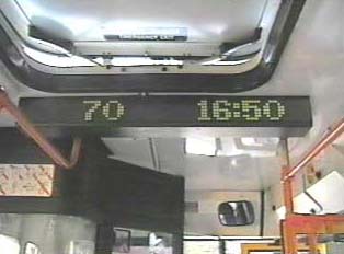 Bus number and time sign inside bus