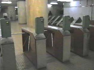 Turnstyles inside subway station