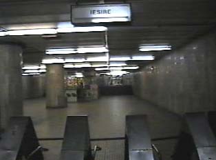 Exit sign inside subway station