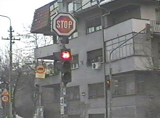 Stoplight with stop sign