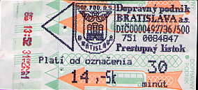 A 30-minute tramway/bus ticket bought from a machine