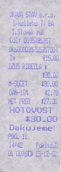 Restaurant receipt
