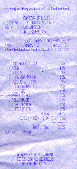 A restaurant receipt