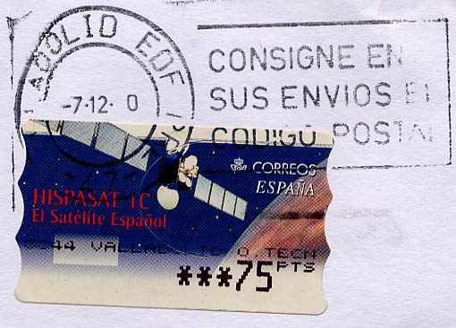 A 75-peseta stamp, typical price for mail within Europe