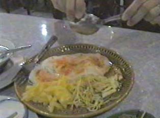 A Thai dish called Khanomchin-fermented noodles with coconut milk sauce, pineapples and bean sprouts