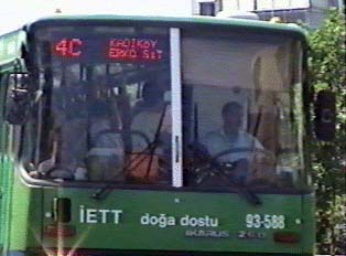 Digital sign indicating the number of the bus and its destinations