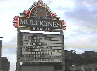 A movie theater sign