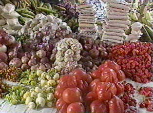 A table of produce at the market