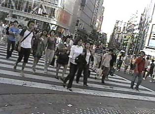 A large group of pedestrians walking on a crosswalk