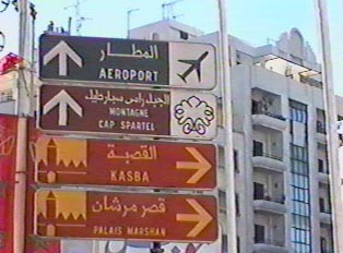 A street sign pointing directions towards the aiport, a palace, and other tourist destinations