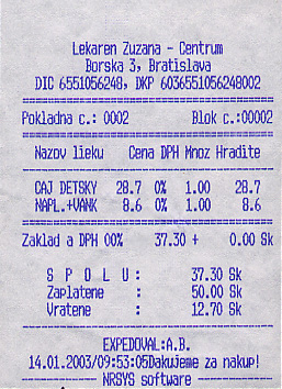 A pharmacy receipt