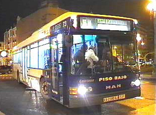 A bus at night