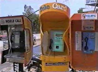 A line of public pay phones