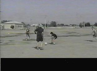 Playing soccer with counselors