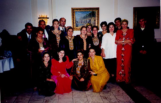 Peace Corps workers dressed for an event in traditional Turkmen clothes